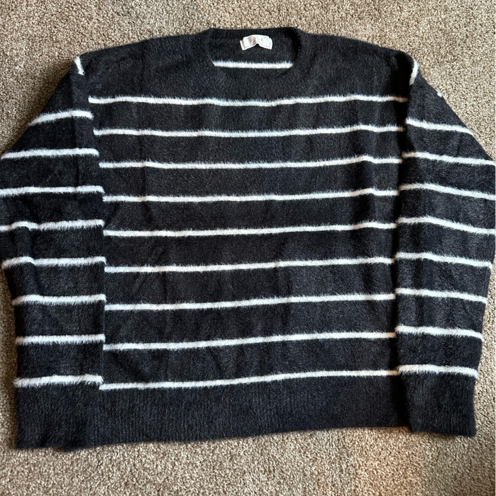 SAGE The Label Black White Striped Crewneck Sweater Cozy Pullover Minimalist